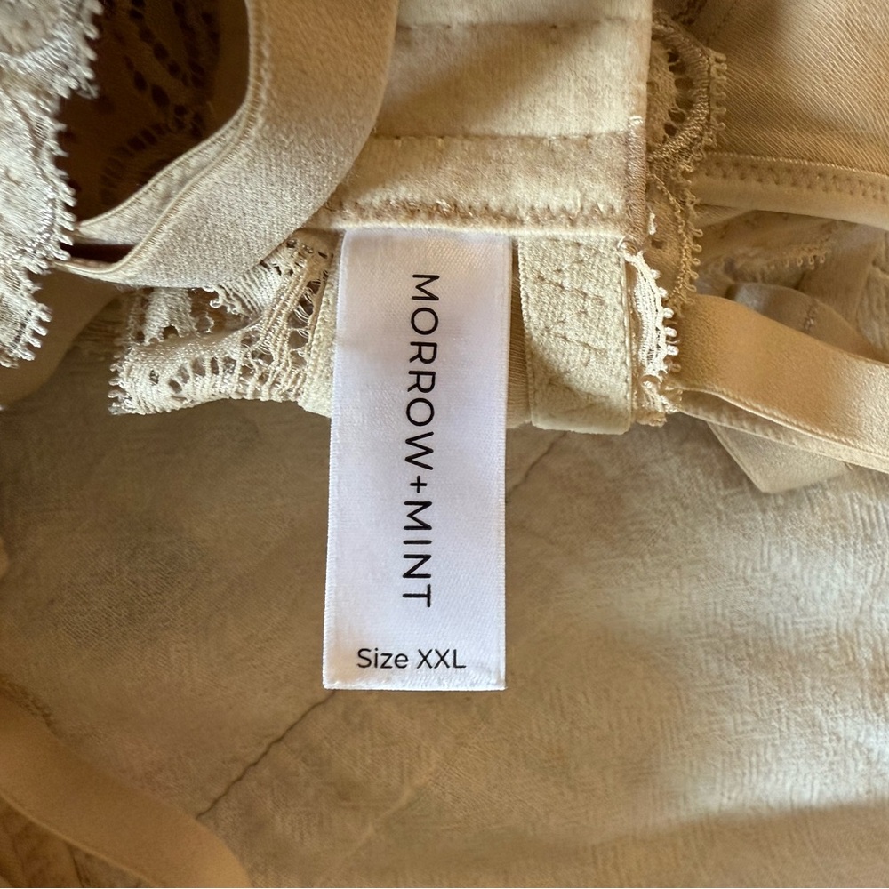 Morrow + Mint Organic Cotton Floral Lace Nursing Bra Beige - Picture 3 of 4